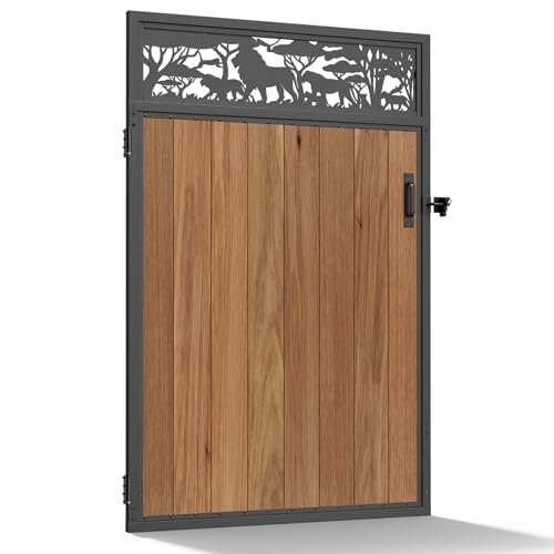 WOWACE 4x6FT Fence Gate Frame Kit 201 Stainless Steel Heavy Duty Garden Gates Anti-Sag Backyard Front Gate Reinforcement Hardware Left/Right Mount (No Wood Planks Included)