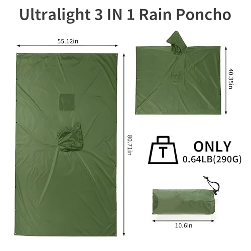 Image of 3-in-1 Unisex Camping Rain Poncho with hooded, Shelter & Ground Sheet