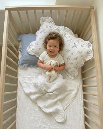Image of Muslin Ruffled Toddler Pillowcases 13 inchx18 inch 2 Pack, Soft, Breathable Muslin Cotton Travel Pillow Covers with Envelope Closure for Baby Boys, Girls & Kids (Blue Meadow-Ruffled, 13 x 18 Inch)