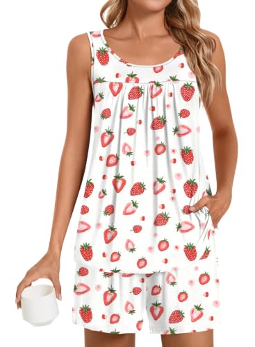 Image of POPYOUNG Pajama Set for Women Summer 2 Piece Lounge Shorts Sets Sleepwear