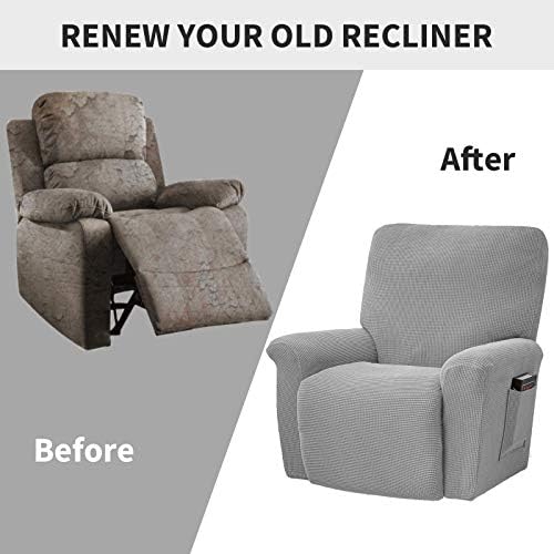 Stretch Recliner Cover Recliner Chair Covers for Living Room Recliner Chair Slipcover with Side Pocket, Fitted Standard for Living Room Sofa Cover (Recliner, Sliver Grey)