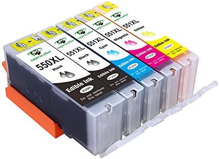 Supricolor Compatible Canon PGI-550xl CLI-551xl Edible Ink Cartridges, Replacement for PGI-550 CLI-551 Use with Canon Pixma iP7250 MG5650 MX925 iX6850 MG5550 MG5450 MG6650 MX920 MG5400 5-Pack