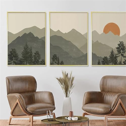 Pósteres minimalistas abstractos de montaña verde juego de 3 lienzos decorativos 50x75cm sin marco