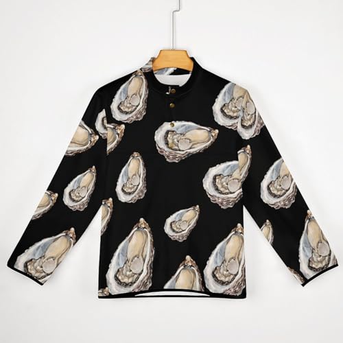Seafood Oyster Long Sleeve Shirt Casual Stand-Collar Sweatshirts for Men 1/4 Button Up Pullover Polo Sweaters3