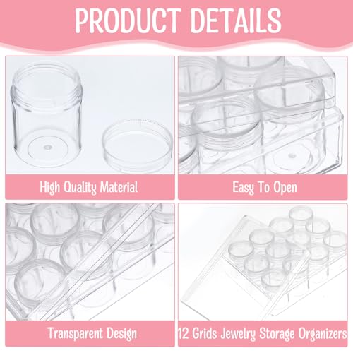 Image of 4 Pcs Bead Organizer Transparent Embroidery Bead Storage Containers with Lid, Diamond Art Plastic Storage Containers for DIY Crafts Jewelry Earring Sewing Pills Nail Small Items, Clear (12 Grids)