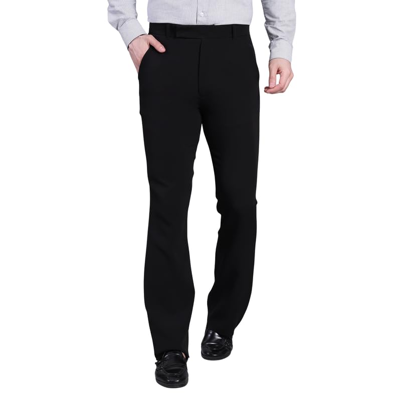 stylox Men Black Boot Cut Fit Cotton Fabric Non Stretchable Trousers Smart Formal Office Wear Pant with Button Closure Tailored Silhouette Size-picture-15
