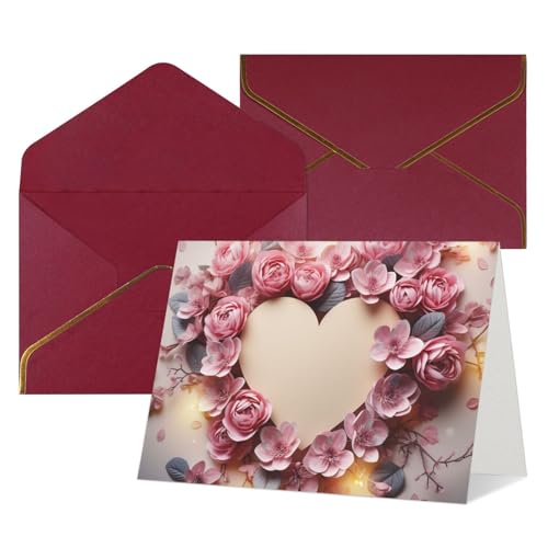 QMNSEHF 無地グリーティングカード 封筒付き Thank YouCard カード ハート型 花 Happy Birthdayカード 女性用 男性用 クリスマス ハロウィン 結婚式 ブランク ノートカード あらゆる機会 グリーティングカード 4x6