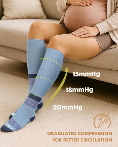 Image of Thick Soft Cotton Compression Socks for Women Men 15-20mmHg Knee High Breathable Cotton Socks for All Day Comfort