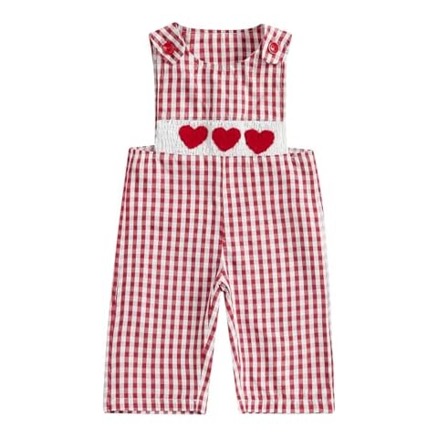 niceclould Newborn Baby Boy Girl Romper Plaid Heart Embroidery Sleeveless Buttons Overalls Infant Casual Jumpsuit 0-18M (A-Red, 0-3 Months) Cover