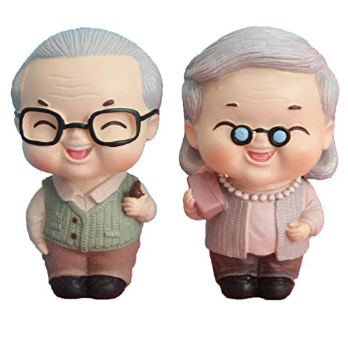 2Pcs Grandparents Figurine Grandpa and Grandma Cake Topper Elderly Collectible Figurines Anniversary Wedding Statues for Home Decor