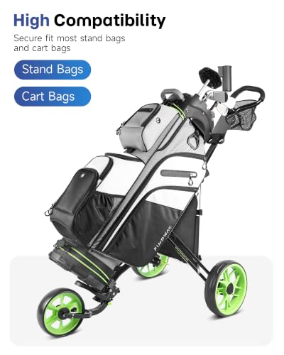 Image of findway Golf Push Cart 3 Wheel, Lightweight & Compact Fold Golf Bag Cart, Golf Caddy Push Carts with Foot Brake, Adjustable Handle, Mesh Bag, Storage Bag, Umbrella & Drink Holder