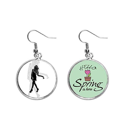 Pendientes de primavera con silueta de mujer y colgante de joya elegante