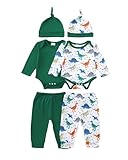 VEGGIEDOT Baby Boy Clothes 12-18 Months Green Fall Outfits Cute Pants Set Hat 2-Pack Fashion Dinosaur Clothing Set for Toddler Boys