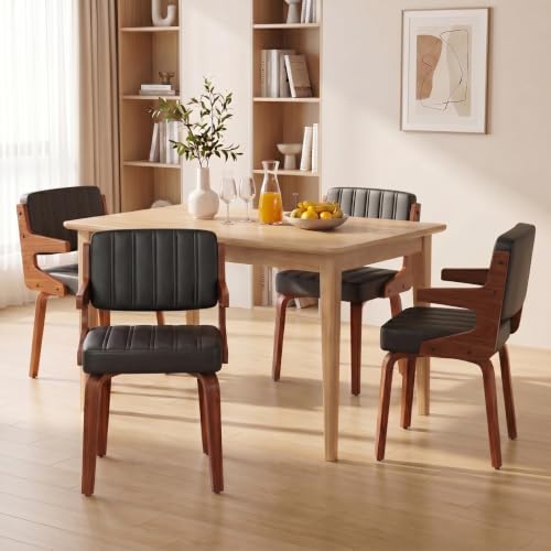 Image of Mid Century Modern Dining Chairs Set of 4,Walnut Kitchen Chairs,Black