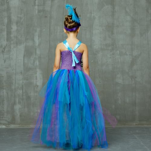 Kids Girls' Peacock Feather Dress Children's Model Catwalk Performance Tail Dress Festival Mesh Cosmetic Costume3