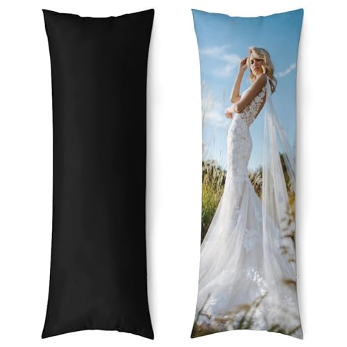 Asudfjgh Personalized Body Pillow Cover Add Your Own Text Image Name Photo Custom Pillow Case with Your Loved Ones Wife Mothers Fathers Gift PureBlack 20x54