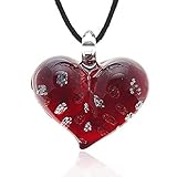 Chuvora Hand Blown Venetian Murano Glass Red with Tiny Flowers Pendant Necklace, 18-20 inches