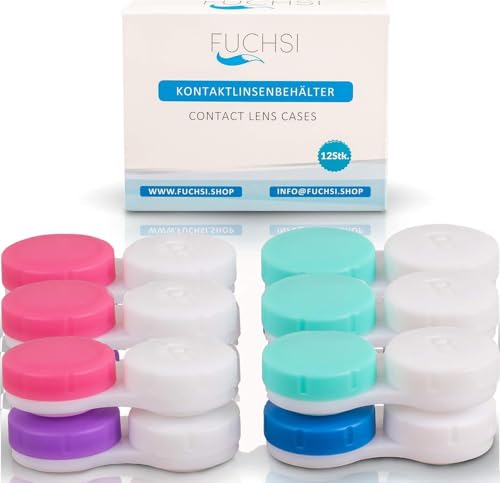 FUCHSI Kontaktlinsenbehälter 12 STÜCK | Auslaufsicher & Keimfrei I Für Weiche & Harte Linsen I Deutsche Marke I Kontaktlinsen Behältnis Dose kontaktlinsen Kontaklinsendosen Aufbewahrungsbehälter Box
