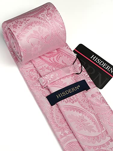 Image of HISDERN Ties for Men Paisley Tie and Pocket Square Woven Classic Floral Mens Ties Handkerchief Set Wedding Party Necktie