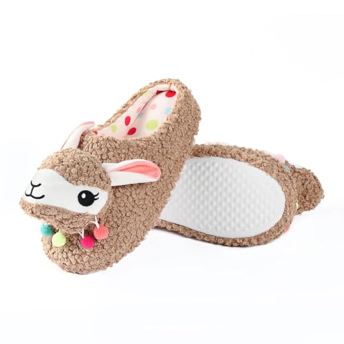 Image of Cute Animal Slippers - Soft Fuzzy Alpaca & Llama Memory Foam for Women - Indoor Warm Non-Slip Bedroom Slippers