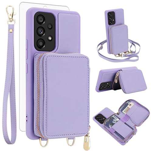 Étui portefeuille Samsung A53 5G violet avec protège-écran et dragonne