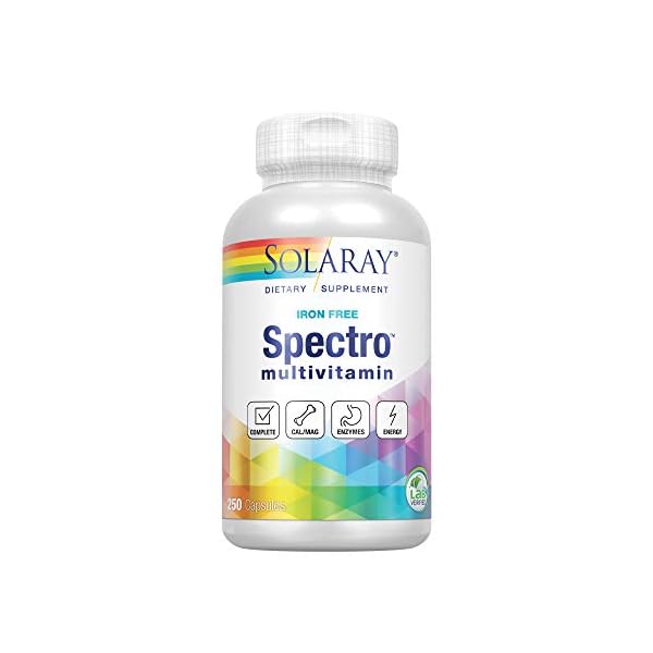 SOLARAY Spectro Multivitamin, No Iron | Cal/Mag, Energizing Greens & Herbs w/Digestive Enzymes | 42 Serv | 250 Caps