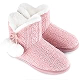DL Womens-Warm-House-Bootie-Slippers Fluffy Cute For Winter, Comfy Cable Knit Memory Foam Ladies Boots Slippers Indoor With Fuzzy Plush Lining, Cozy Female Adult Home Bedroom Shoes