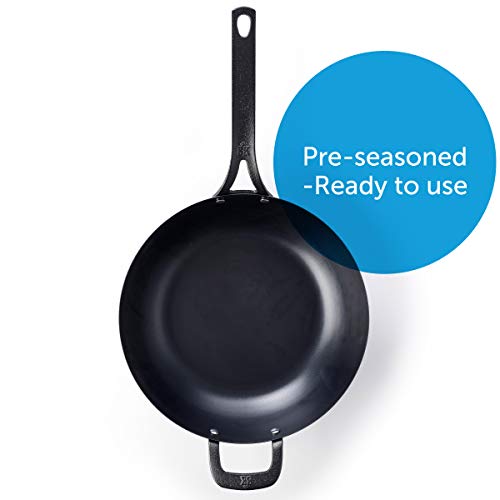 Bk Pre-Seasoned Black Steel Carbon Steel Induction Compatible 12" Wok, Oven And Broiler Safe To 660F, Durable And Professional, Black #TOP2