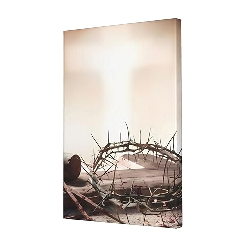 Toile murale moderne avec croix et couronne d'épines de qualité premium