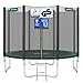SONGMICS Trampolin Ø 305 cm, Gartentrampolin für Kinder mit Sicherheitsnetz, Randabdeckung, Leiter, 180 cm hohe gerade Stangen, Stahlrahmen, dunkelgrün STR10GN