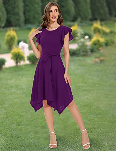 Muadress Women's Flutter Sleeve Cocktail Party Dresses Fit Flare Swing Bridesmaid Dress Homecoming Dress For Teen Grape Xl #TOP2