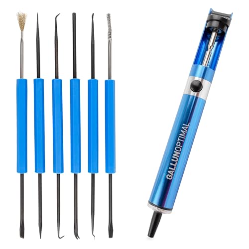 GALLUNoptimal Lötbesteck-Set 6-teiliges Lötwerkzeug + professionelle ESD Entlötpumpe mit Ganzmetallgehäuse