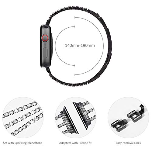 Fullife Compatible with Apple Watch Strap 46mm 45mm 44mm 42mm(Series 3 2 1),Women Sparkling Crystal Bling Bracelet Straps Replacement Band for iWatch SE Series 11/10/9/8/7/6/5/4/3/2/1,Bling Black - Image 4