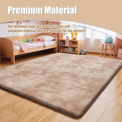 8x10 Fluffy Area Rugs for Living Room,Shag Area Rug for Bedroom,Soft Fuzzy Rug Non-Shedding Indoor Plush Carpet for Kids Bedroom Nursery Home Decor,Tie-Dyed Beige