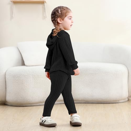 U·nikaka Toddler Baby Girls Clothes Sweatsuit Ribbed Long Sleeve Fall Winter Toddler 2 Piece Outfits Girls Pullover Hoodie3