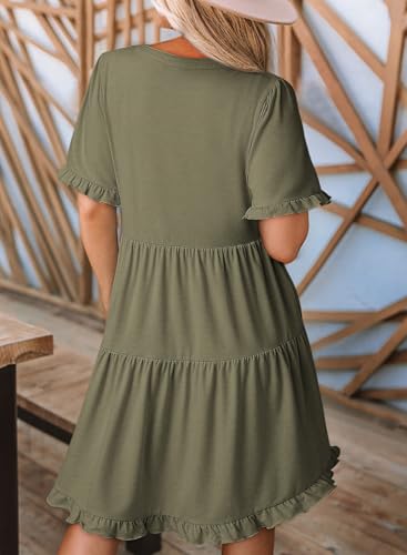 Image of Dokotoo Womens Summer Dresses 2026 V Neck A Line Short Sleeve Casual Ruffle Babydoll Mini Dress