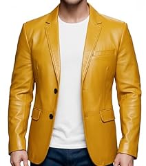 Yellow - Lambskin Leather Blazer Men