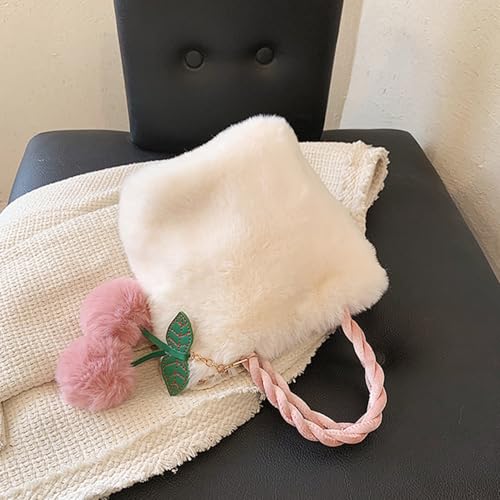 Bolso cruzado de dibujos animados Flufy con suaves pompones de cereza para mujer 3