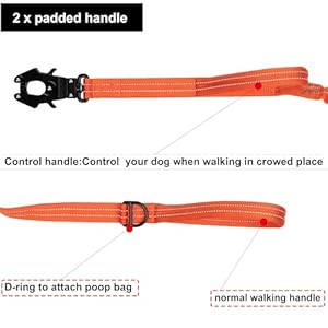   ICEFANG-Tactical-Dog-LeashK9-Training-Walking-Bungee-Lead-with-2-Control-HandleHeavy-Duty-Quick-Release-Metal-Claspfor-Medium-Large-Breed-Reflective-Orange-6-FT