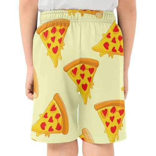 J JOYSAY Heart Pizza Slice Yellow Boys Athletic Shorts Kids Youth Casual Shotrs with Pockets Elastic Waistband3