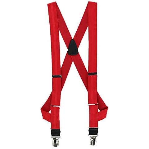 CrookhornDavis Men's Side Clip Elastic Jacquard Striped Braces, Red (Suspenders) Cover