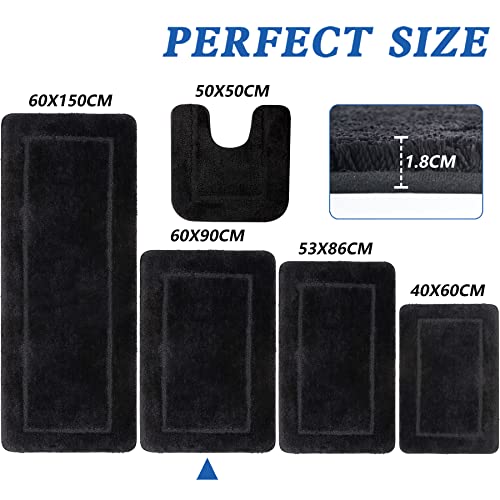 SOANNY Black Bath Mat Only, Non-Slip Soft Microfiber Machine Washable Bathroom Carpet Water Absorbent - Image 4