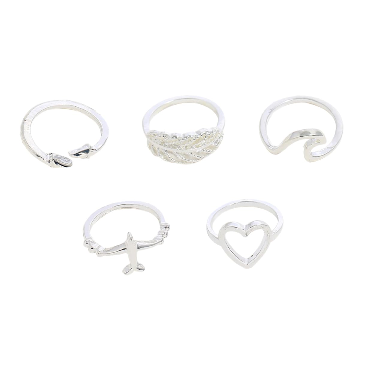 Holibanna 5pcs Women's Metal Ring Set Hollow Ring Waves and Leaf Present Occasion Travel Daily Use
