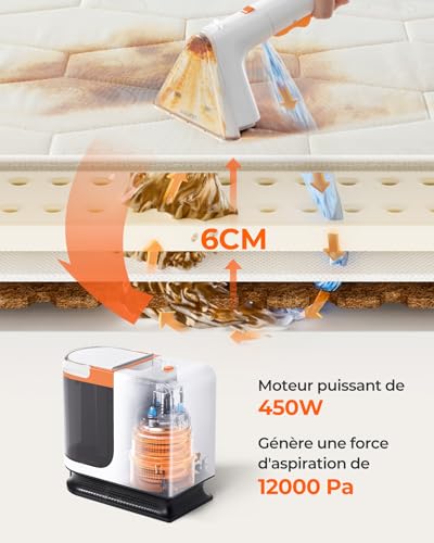 Uwant B200 SE, Shampouineuse, Nettoyeur canapé tissu, Technologie de moteur magnétique Flottant, Adaptée pour nettoyer canapés, tapis et matelas, 12000 Pa, 69 dB