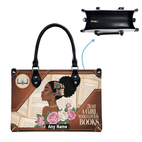 Personalized Queen Leather Bag, Gift for African American, Afro Black Girl, Mother's Day Gift, Church Bags for Women, Bible Bag, Purses For Moms, Just A Girl Who Loves Book Bag QFDlOa4