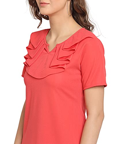 Image of OOMPH! Women's Western & Fusion wear Above Knee /Mid Thigh Length Sheath Red Dress in Lycra Blend Fabric with V Neck and Short Sleeve