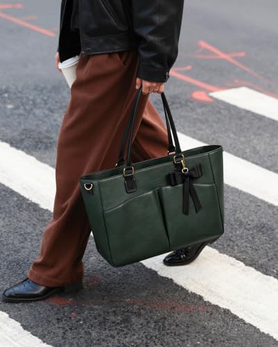 Image of Laptop Tote Bag for Women, Leather Work Tote with Padded Laptop Compartment, Cup Holder, Office Computer Briefcase