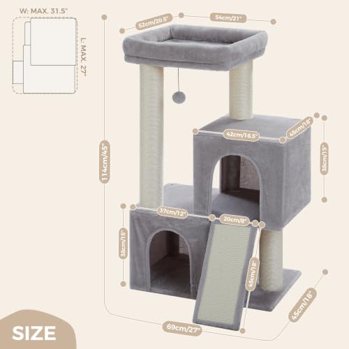 Image of PAWZ Road Large Cat Tree, 45 inch Heavy Duty Cat Tower with Dual Condos, Gray