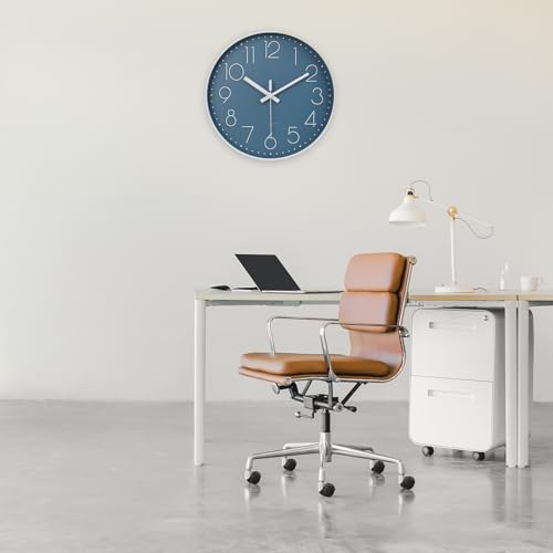 Image of jomparis 12 Inch Silent Non-Ticking Battery Operated Quality Quartz Round Wall Clock Modern Decor Clock for Home Office Bedroom Bathroom(Cerulean /Blue Color)