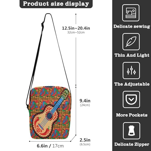 mens messenger bag Crossbody Bags For Women Shoulder Hand Bags Adjustable Strap for School School- Mexico Guitar3